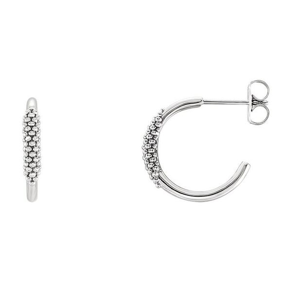2.6mm x 15mm (9/16 Inch) 14k White Gold Small Beaded J-Hoop Earrings